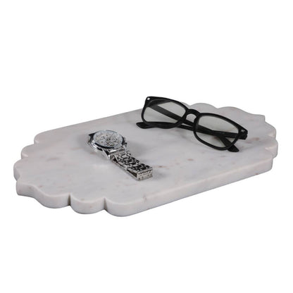 Decorative Tray - White Marble Oval Scallop Edge, 14 in.