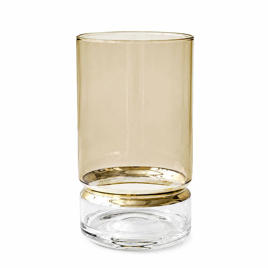 Amber Highball Glass Cup with Gold Band