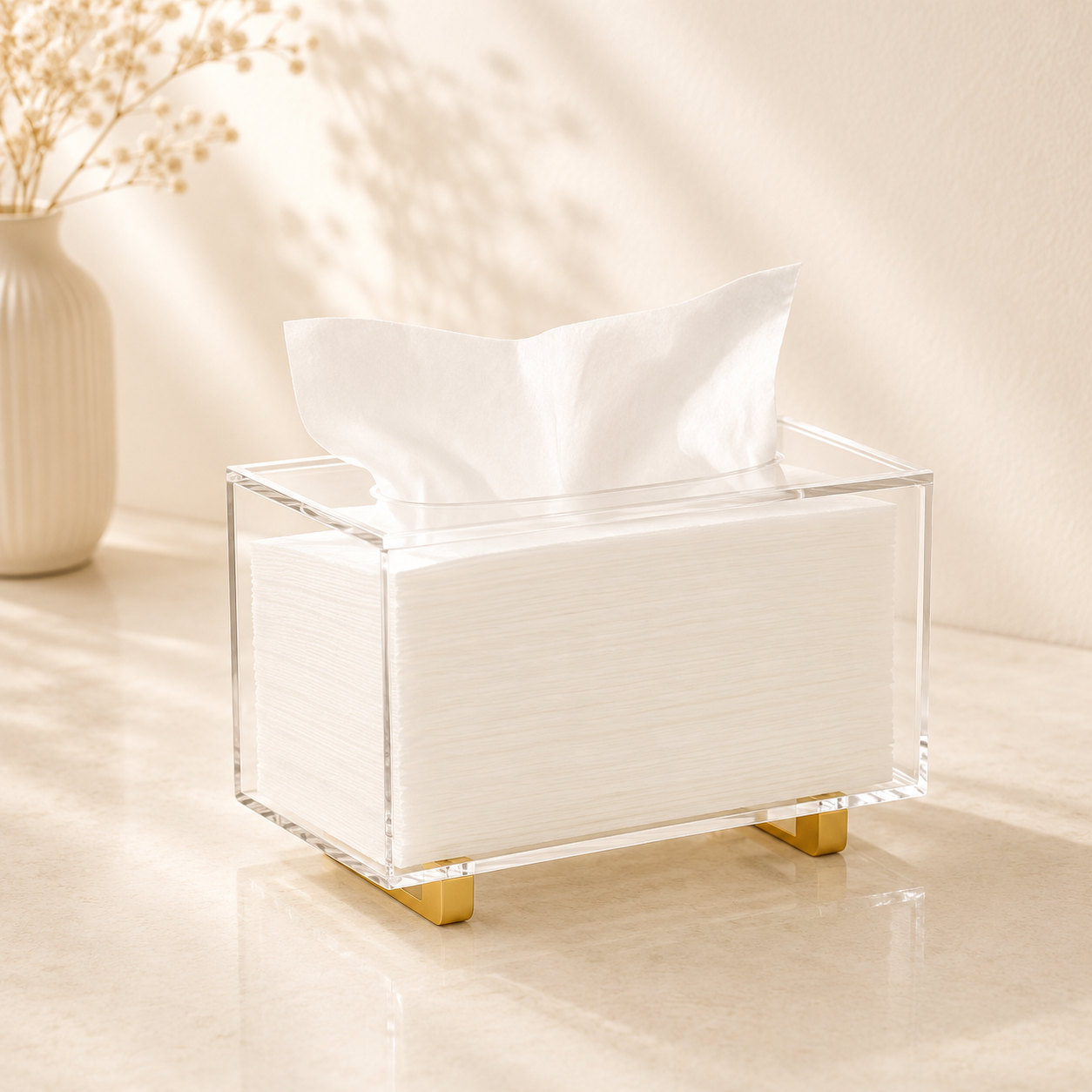 Acrylic Tissue Holder with Gold Stand