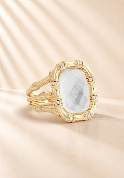 Bamboo With Stone Ring Gold