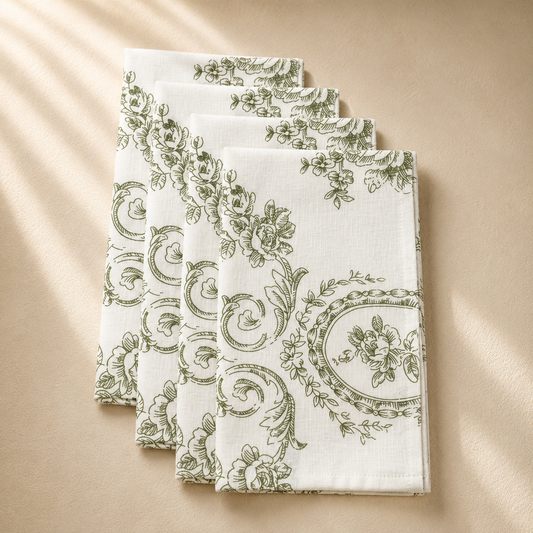 Toile Floral Olive Napkin Set of 4