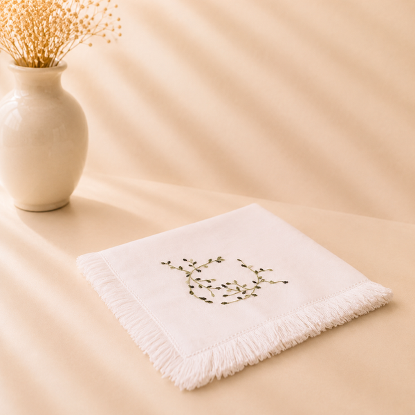 Frayed Edge Green Leaves Napkins Set of 4 20”x20”