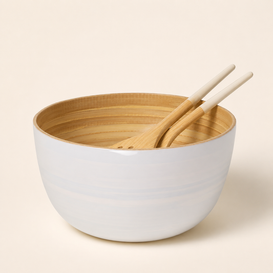 Bamboo Salad Bowl & Salad Server - White