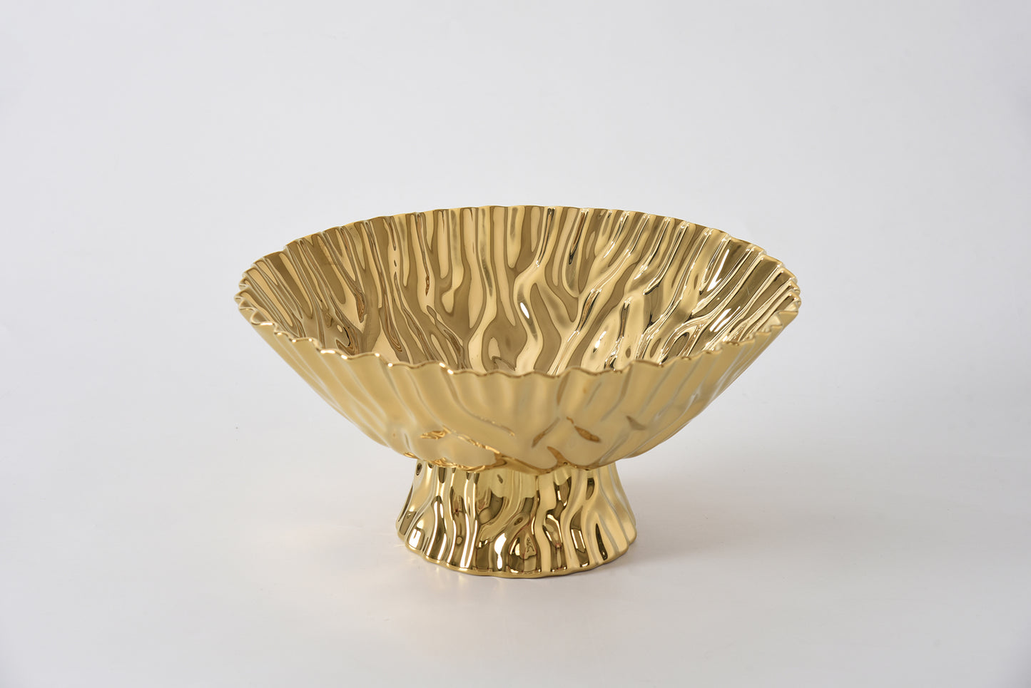Large Gold Crinkle Footed Bowl