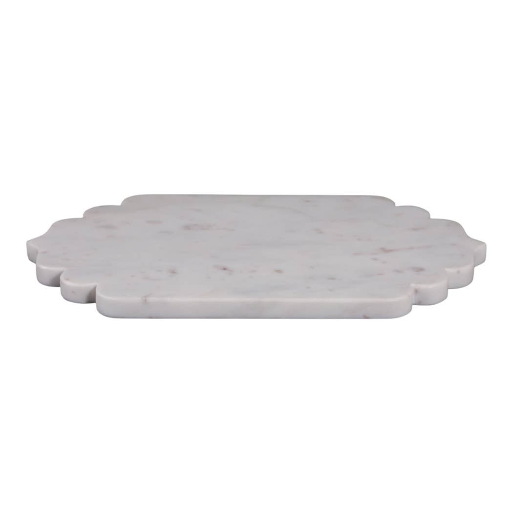 Decorative Tray - White Marble Oval Scallop Edge, 14 in.