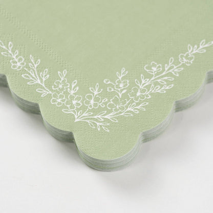 Floral Elegance Sage Beverage Napkins 16pk