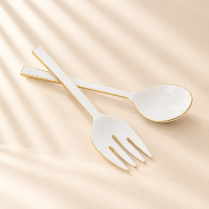 White with Gold Rim Salad Server