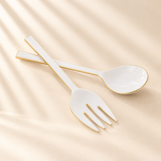White with Gold Rim Salad Server