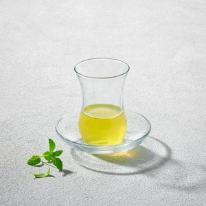 Clear Glass Cups & Saucers Set of 6