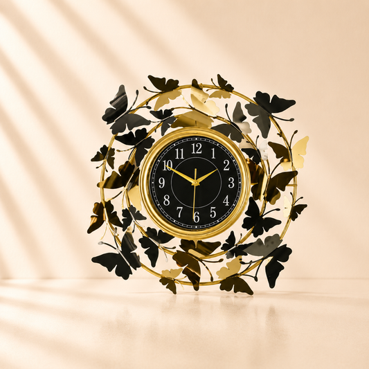Round Gold & Chrome Butterfly Wall Clock 22”