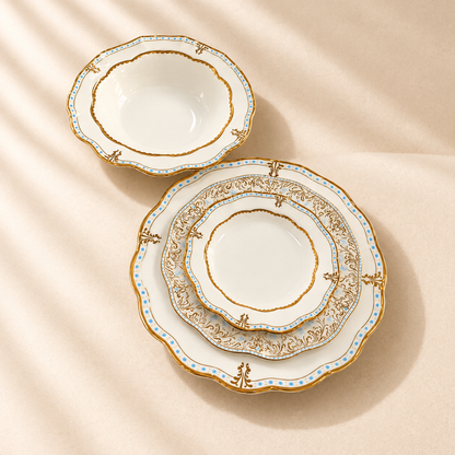 Clove Gold and Blue Accent 16pc Dinnerware Set Service for 4