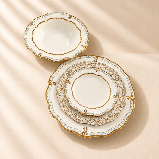 Clove Gold and Blue Accent 16pc Dinnerware Set Service for 4