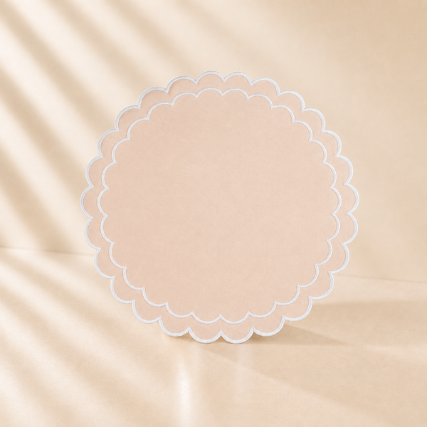 Round Scalloped Cotton Placemats: Blush / 15" Set of 4