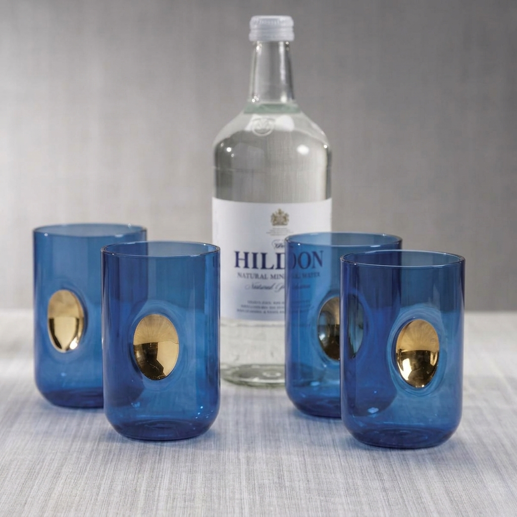 Aperitivo Tumbler w/ Gold Accent Cobalt Blue -Set of 4