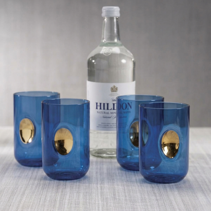 Aperitivo Tumbler w/ Gold Accent Cobalt Blue -Set of 4