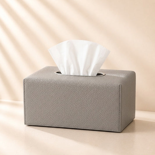 Large Smooth Faux Leather Tissue Box Holder Pebble Gray