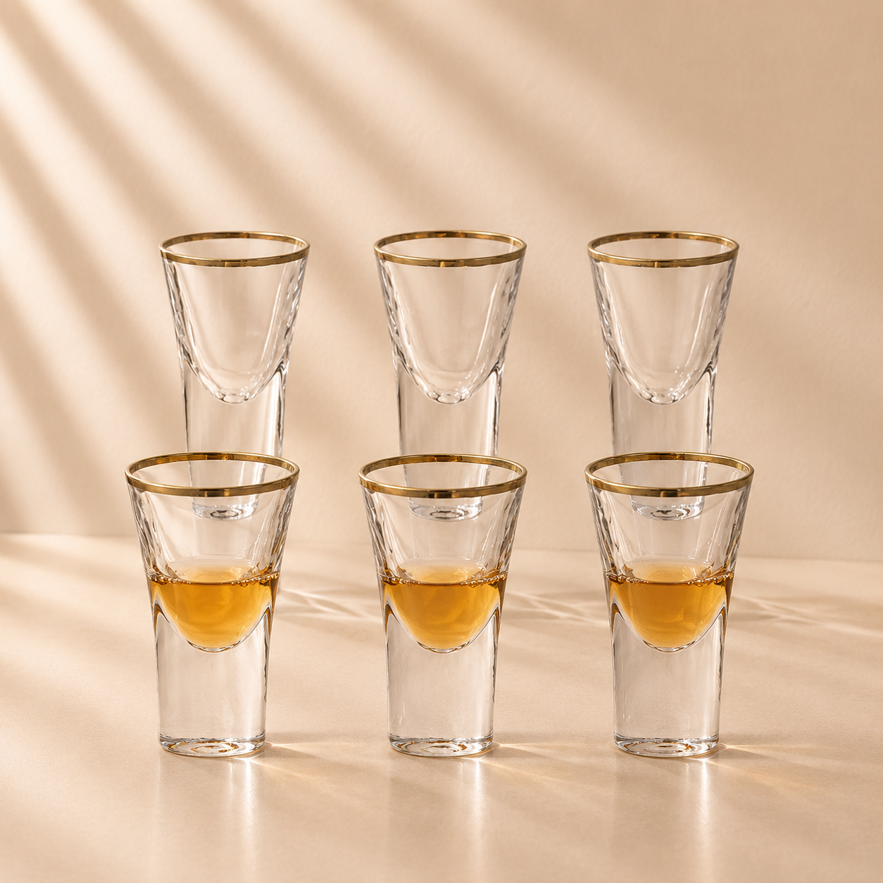 Gold Rim Shot Glasses Set of 6