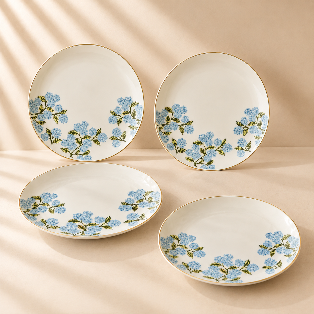 Blue Hydrangea Gold Rim Salad Plate 8” Set of 4