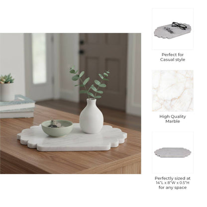 Decorative Tray - White Marble Oval Scallop Edge, 14 in.
