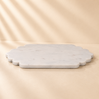Decorative Tray - White Marble Oval Scallop Edge, 14 in.