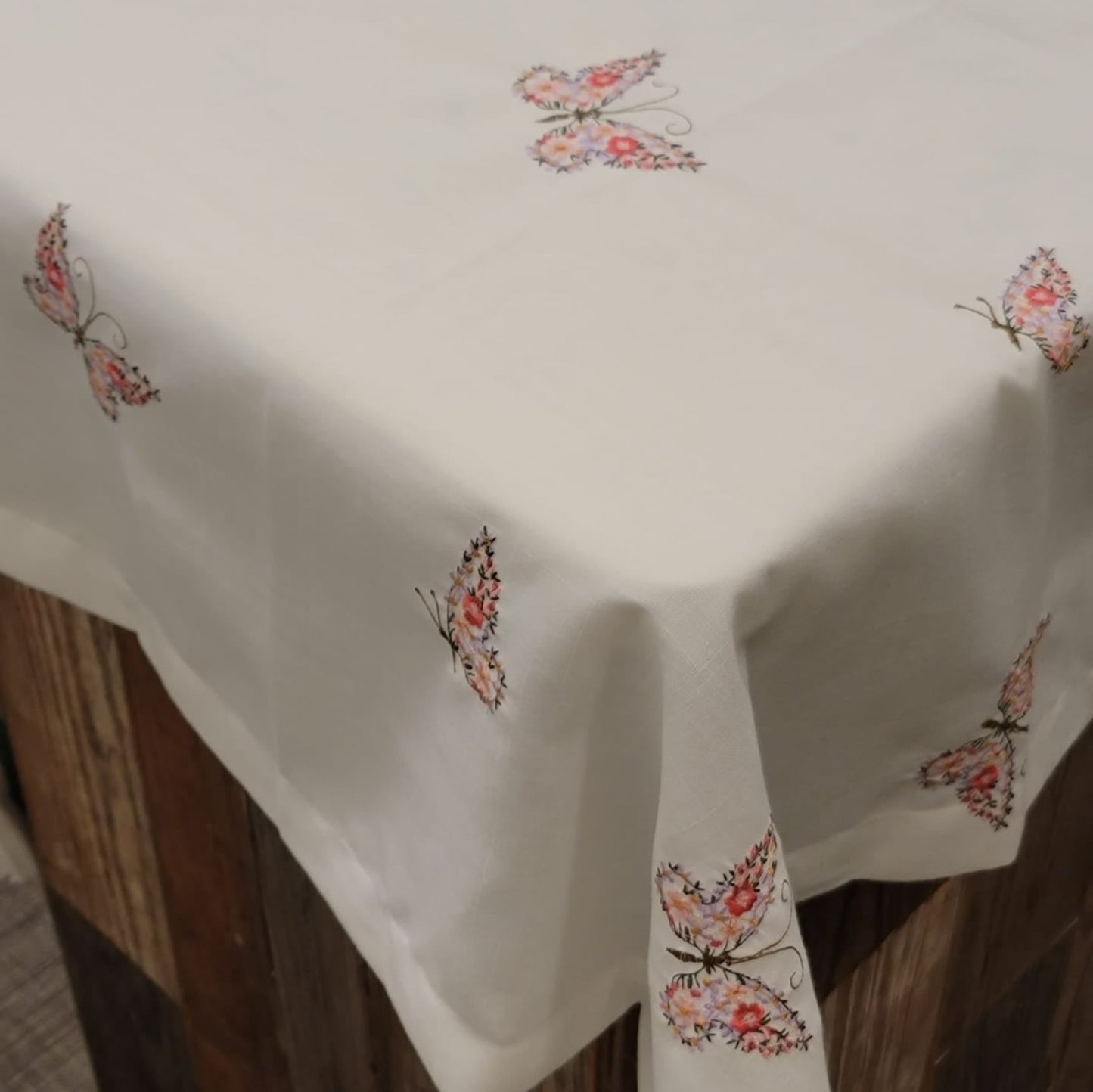 Butterfly Multi White Tablecloth