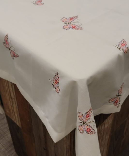 Butterfly Multi White Tablecloth