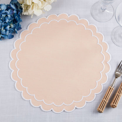 Round Scalloped Cotton Placemats: Blush / 15" Set of 4
