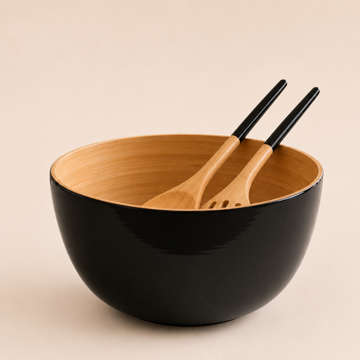 Bamboo Salad Bowl & Server - Black