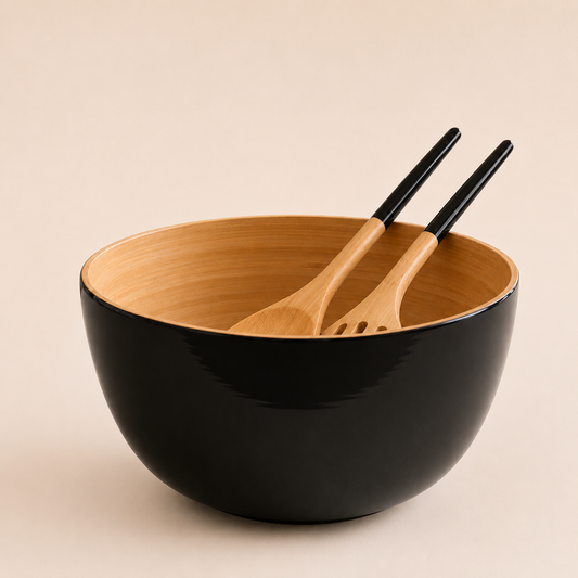 Bamboo Salad Bowl & Server - Black