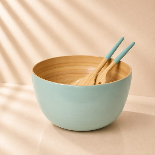 Bamboo Salad Bowl & Salad Server - Ice Blue