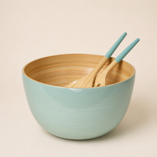 Bamboo Salad Bowl & Salad Server - Ice Blue