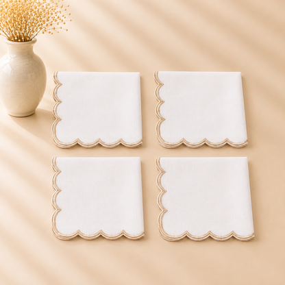 Washable Gold Scallop Napkin - 20”x 20” Set of 4