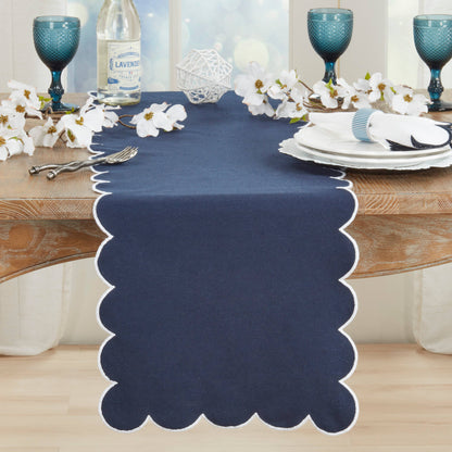Cotton Scalloped Table Runner: Natural / 16"x72"