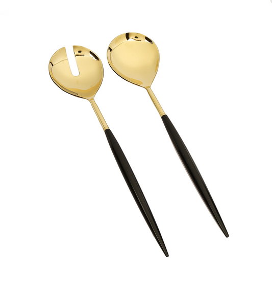 Gold Salad Servers with Neat Black Handles