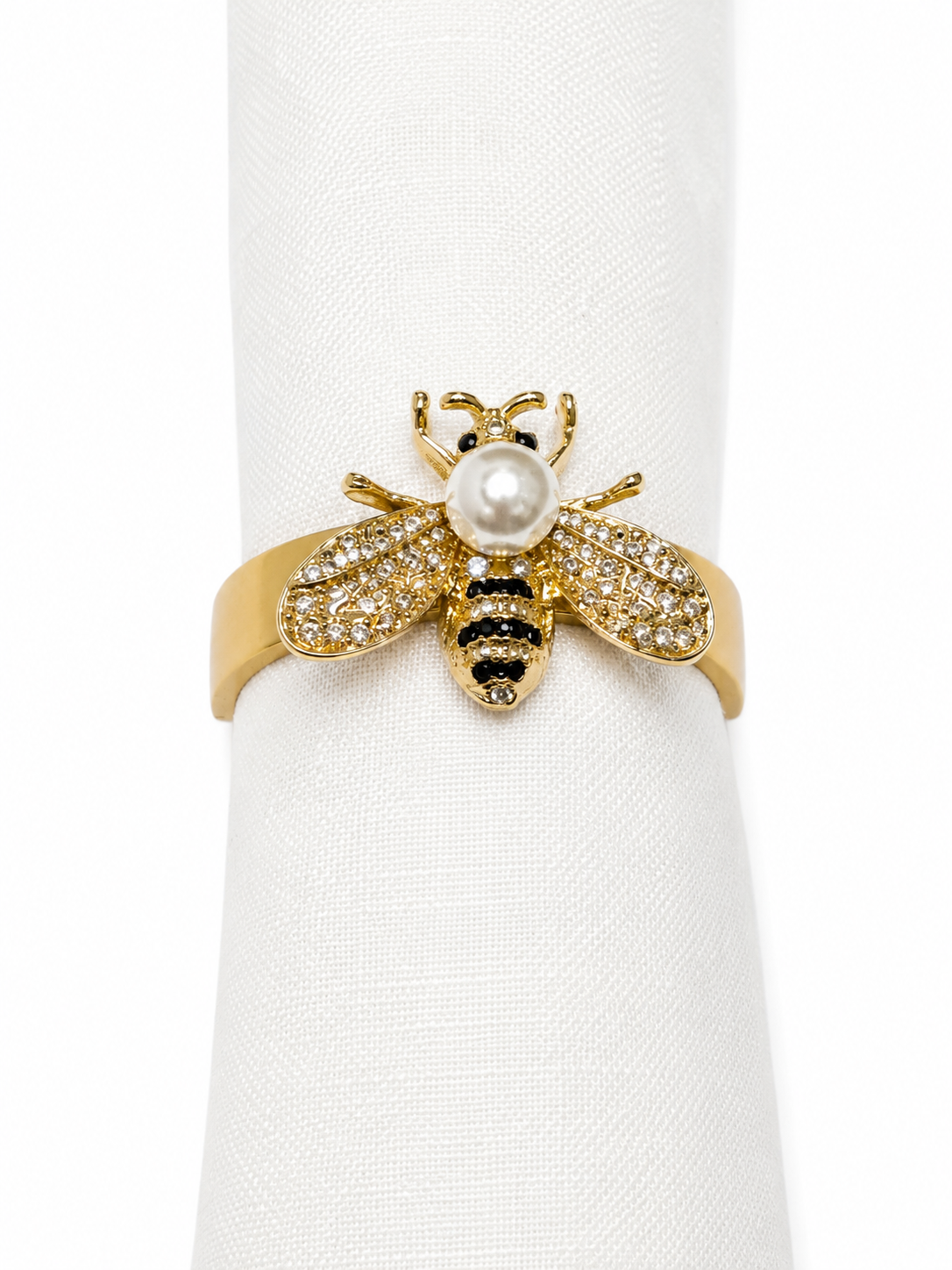 Rhinestone Pearl Bee Napkin Ring Set of 4