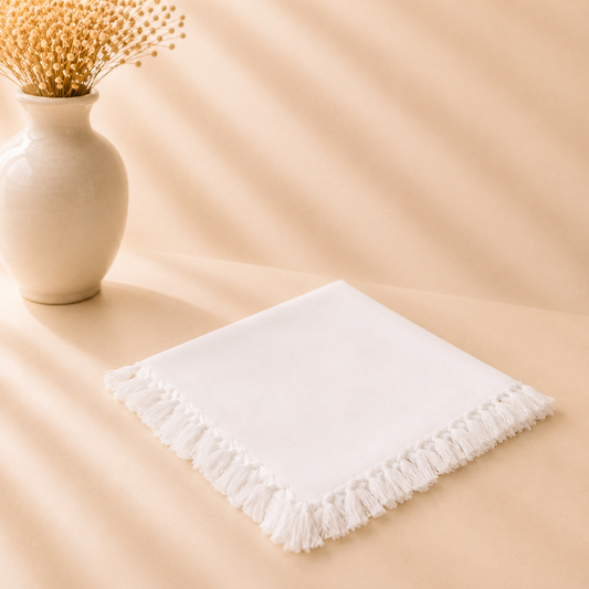 Large Fringe Napkin Set of 4 20”x20” - White