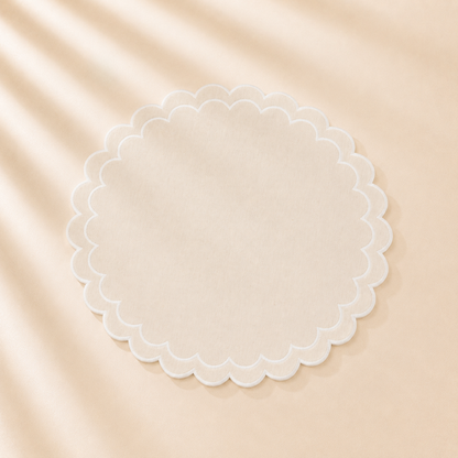 Round Scalloped Cotton Placemats: Natural / 15" Set of 4