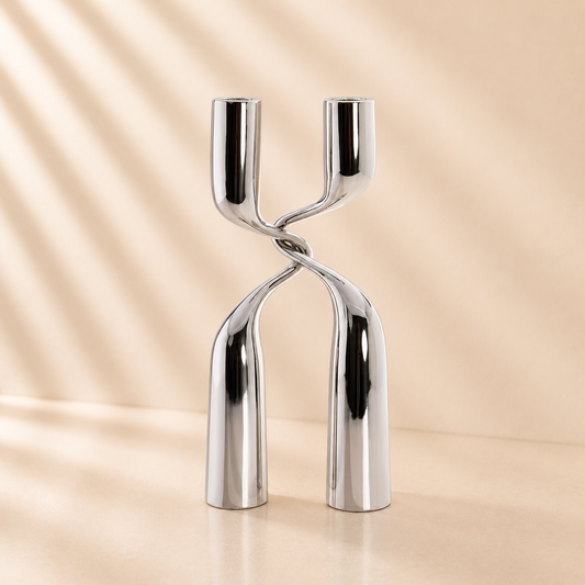 Liaison Polished Nickel Candle Holder 2 Piece Set