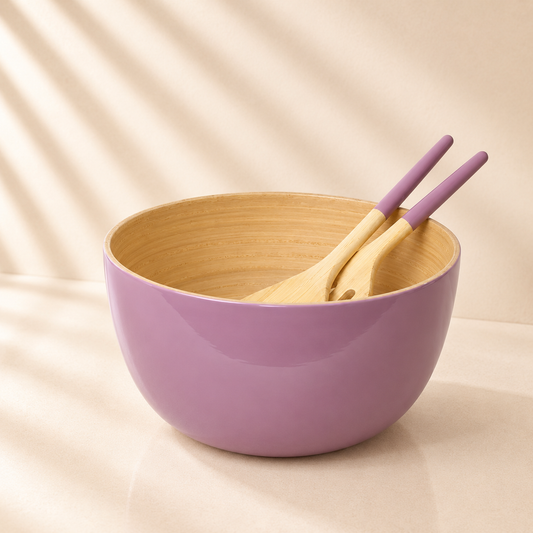 Bamboo Salad Bowl & Salad Server - Mauve