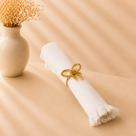 Rope Bow Gold Napkin Rings Set of 6