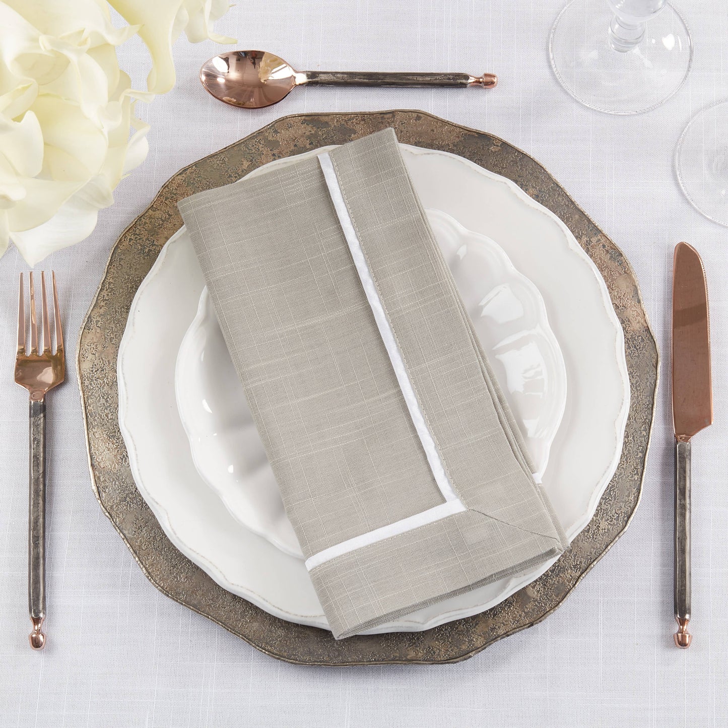 Classic Pleated Design Napkin: Grey 20" Set of 4