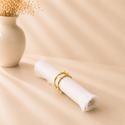 Gold Cuff Napkin Ring with Pearl Set of 6