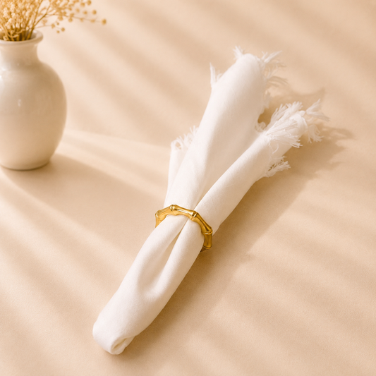 Bamboo Look Chain Napkin Ring Gold Set of 6