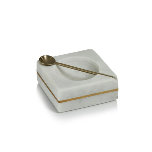 Marble Salt Cellar/Gold Spoon- SQ