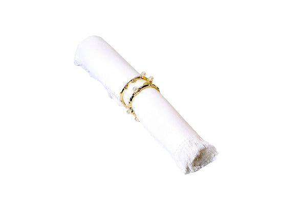 Gold Cuff Napkin Ring with Pearl Set of 6