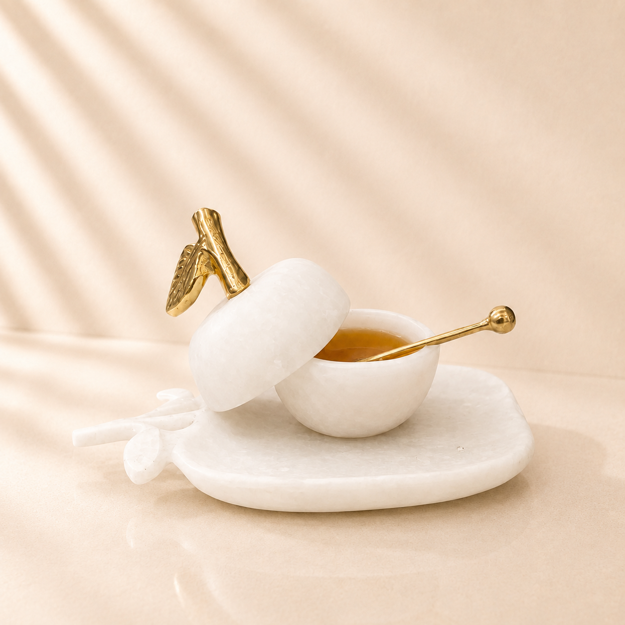Resin Apple Honey Dish With Gold Accents