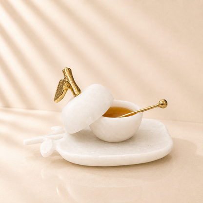 Resin Apple Honey Dish With Gold Accents