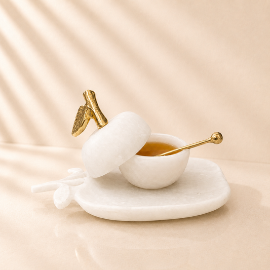 Resin Apple Honey Dish With Gold Accents