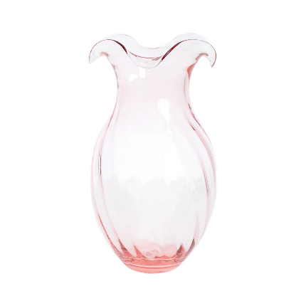 Vietri Hibiscus Glass Pink Fluted Vase