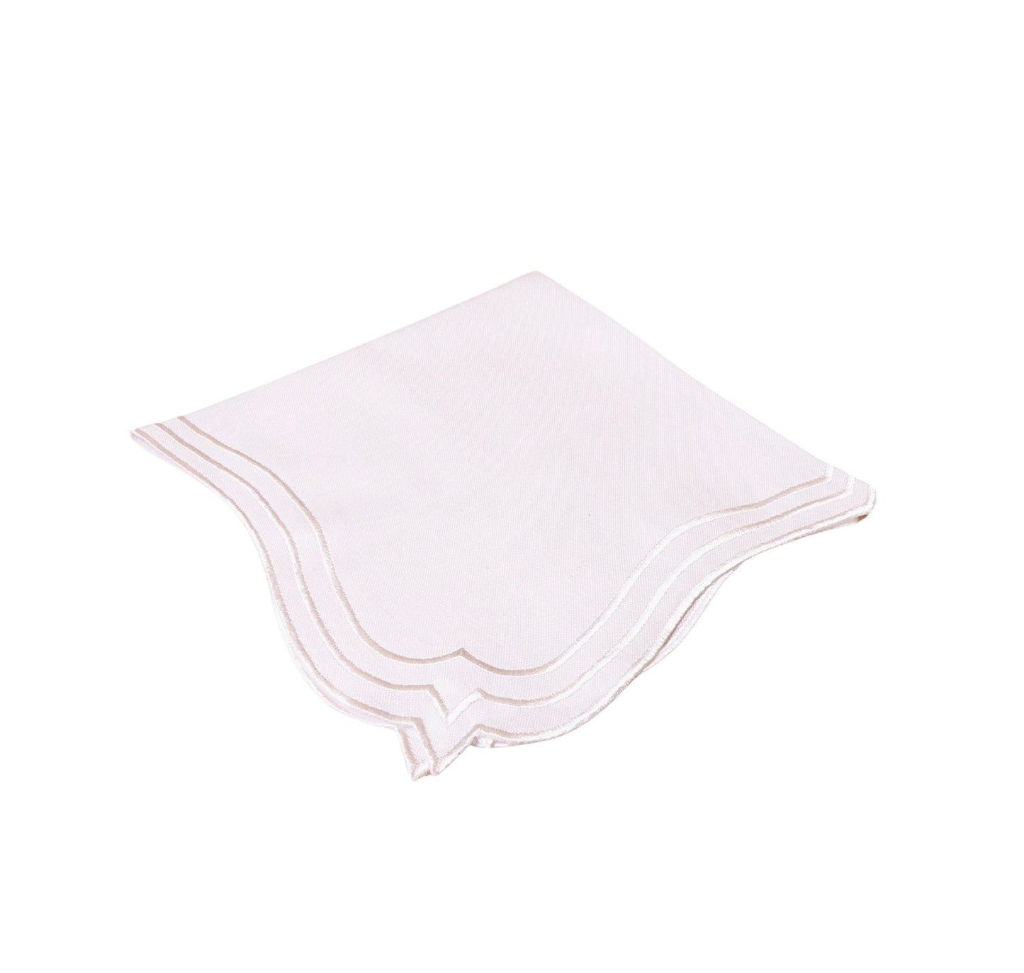 Washable 3 Line Scalloped White Napkin - 20" X 20" Set of 4